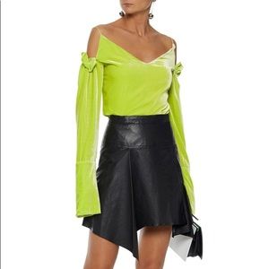 MICHAEL LO SORDO Woman Cold-Shoulder Ruffle-Trimmed Neon Velvet Top NWT